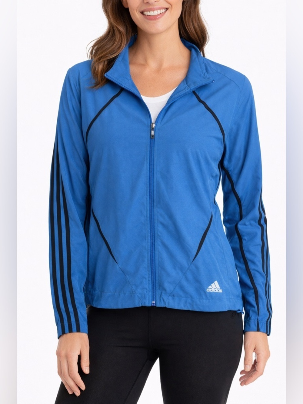 Adidas Women’s Blue Lightweight Running Jacket Full Zip Athletic Windbreaker